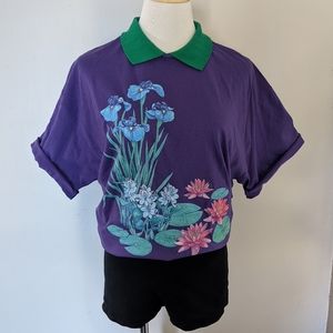 Vintage Purple Water Lilly floral Graphic Tee